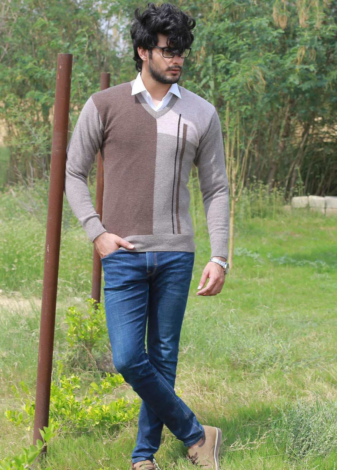 Oxford Woolen Full Sleeves Men Sweaters -  621 PULLOVER BROWN