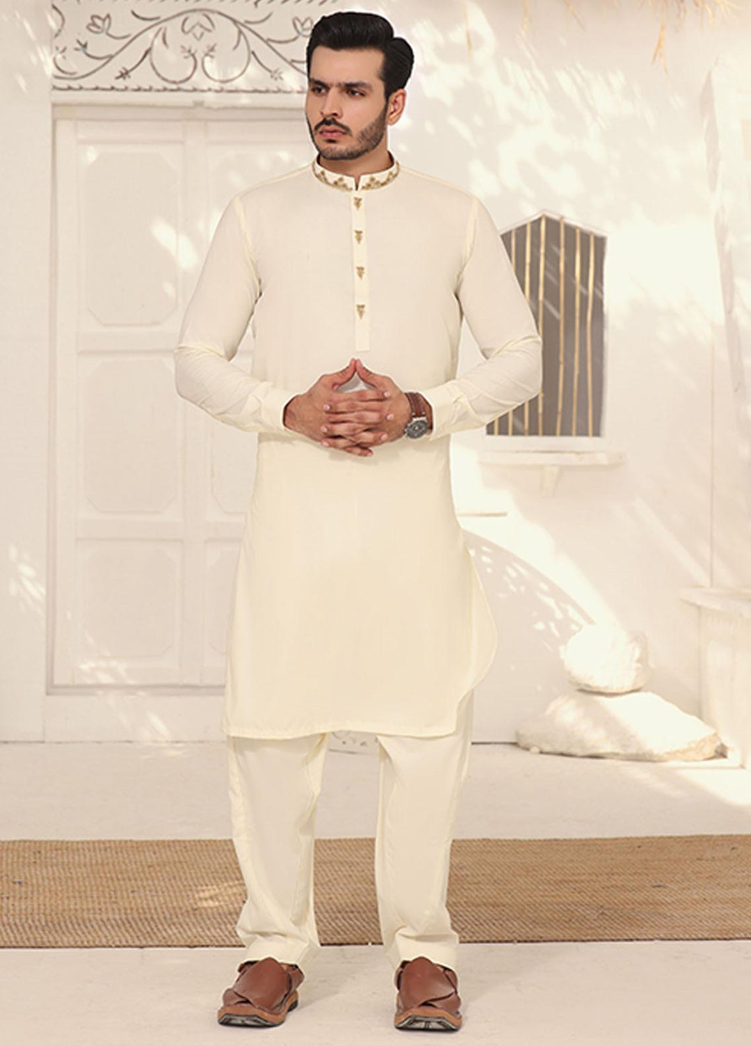 Bin Musab Blended Formal Kameez Shalwar for Men -  MB-000010 Oyster Cream