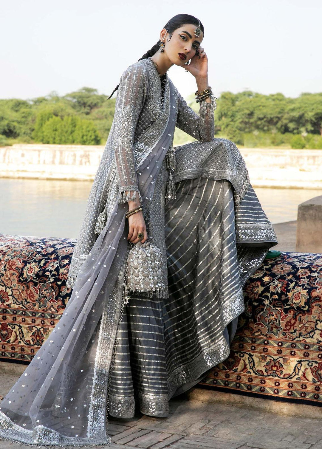 Paar by Hussain Rehar Embroidered Organza Suits Unstitched 3 Piece HRR22F Mashal - Festive Collection