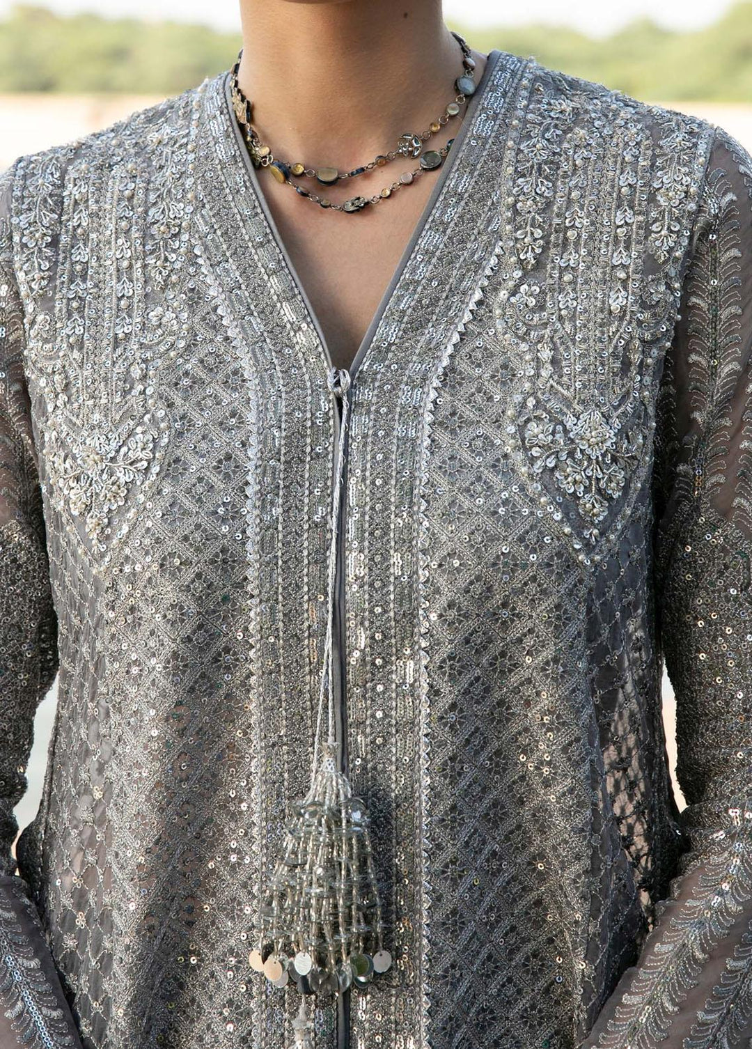 Paar by Hussain Rehar Embroidered Organza Suits Unstitched 3 Piece HRR22F Mashal - Festive Collection