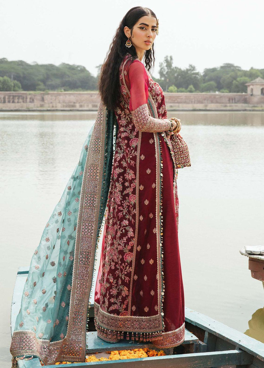 Paar by Hussain Rehar Embroidered Organza Suits Unstitched 3 Piece HRR22F Ruby - Festive Collection