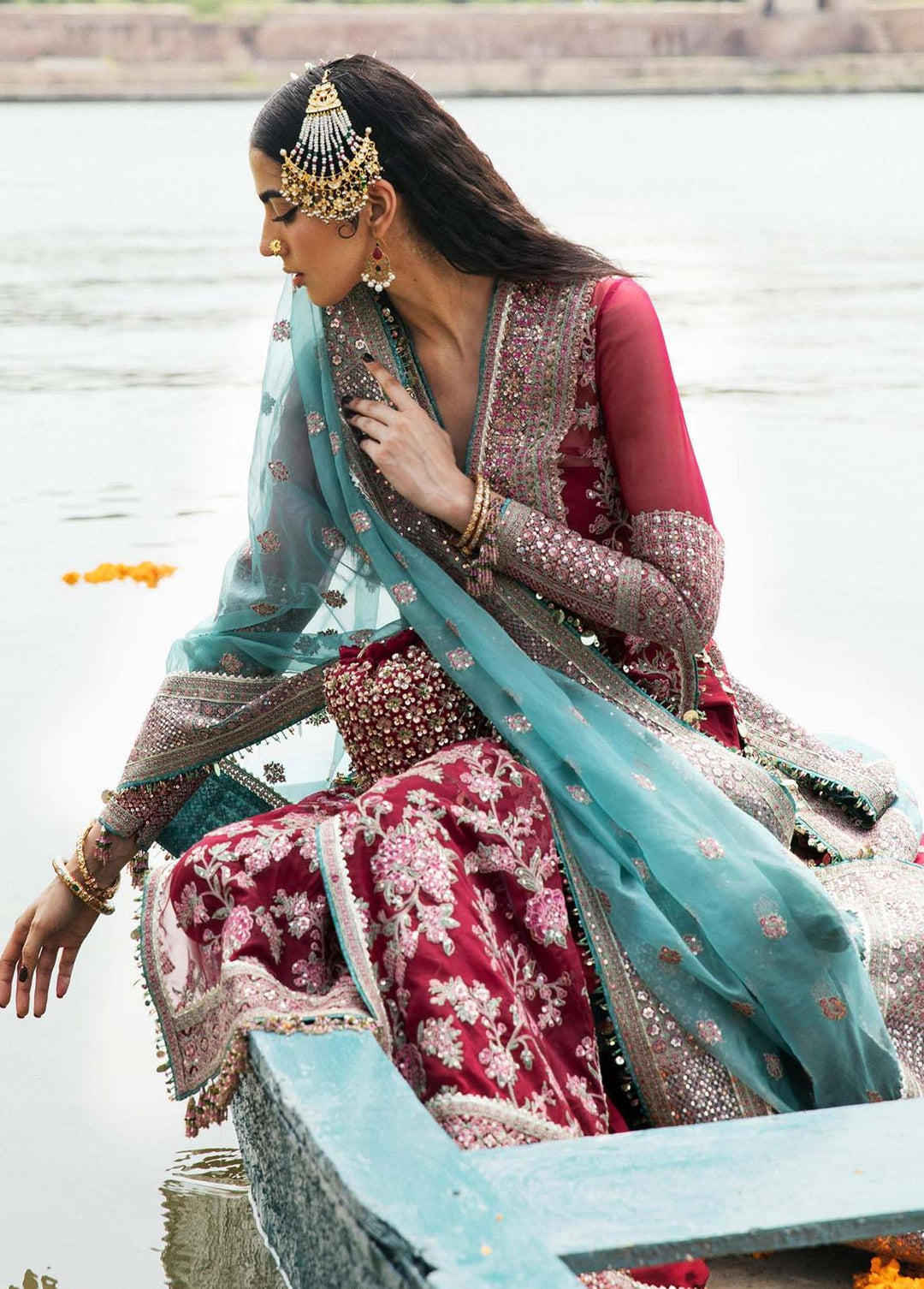 Paar by Hussain Rehar Embroidered Organza Suits Unstitched 3 Piece HRR22F Ruby - Festive Collection