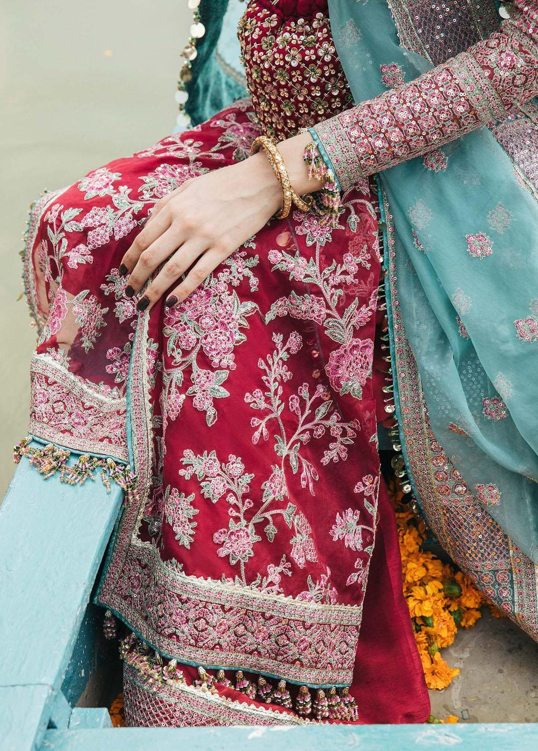 Paar by Hussain Rehar Embroidered Organza Suits Unstitched 3 Piece HRR22F Ruby - Festive Collection