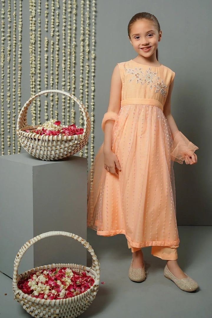 Ochre RTW Embroidered Girls 3 Piece Net Sequence Hand Adda Work OFW-MAX-23 - Summer Collection