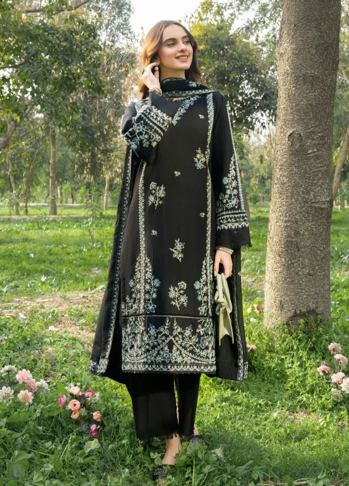 Panache Apparel Pret Embroidered Cotton Lawn 3 Piece Suit Black Dew