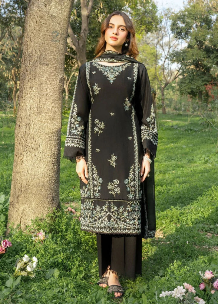 Panache Apparel Pret Embroidered Cotton Lawn 3 Piece Suit Black Dew