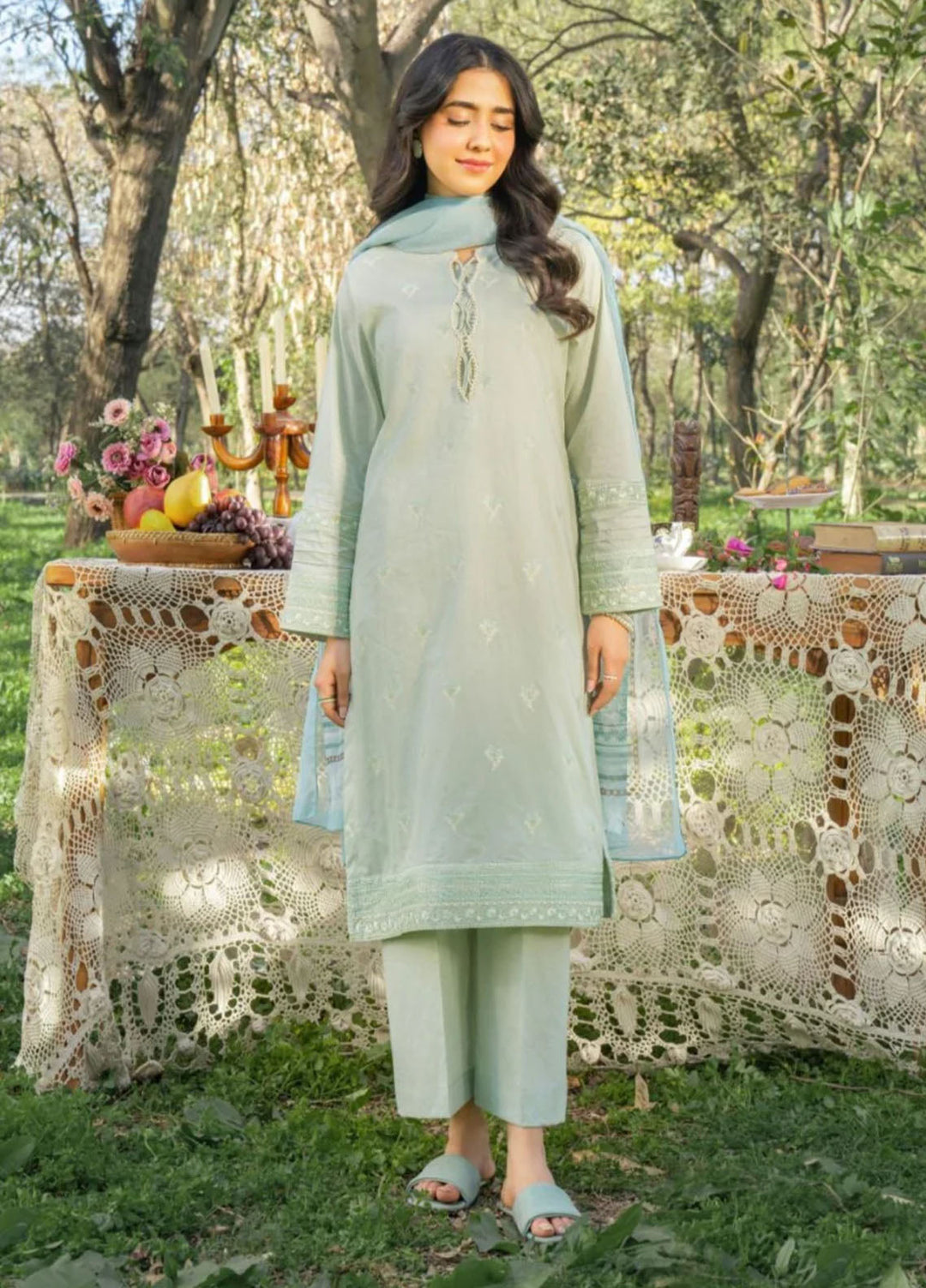 Panache Apparel Pret Embroidered Cotton Lawn 3 Piece Suit Celadon