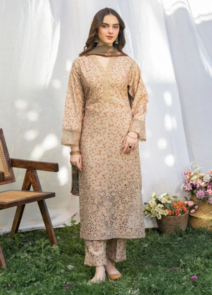 Panache Apparel Pret Embroidered Cotton Lawn 3 Piece Suit Desert