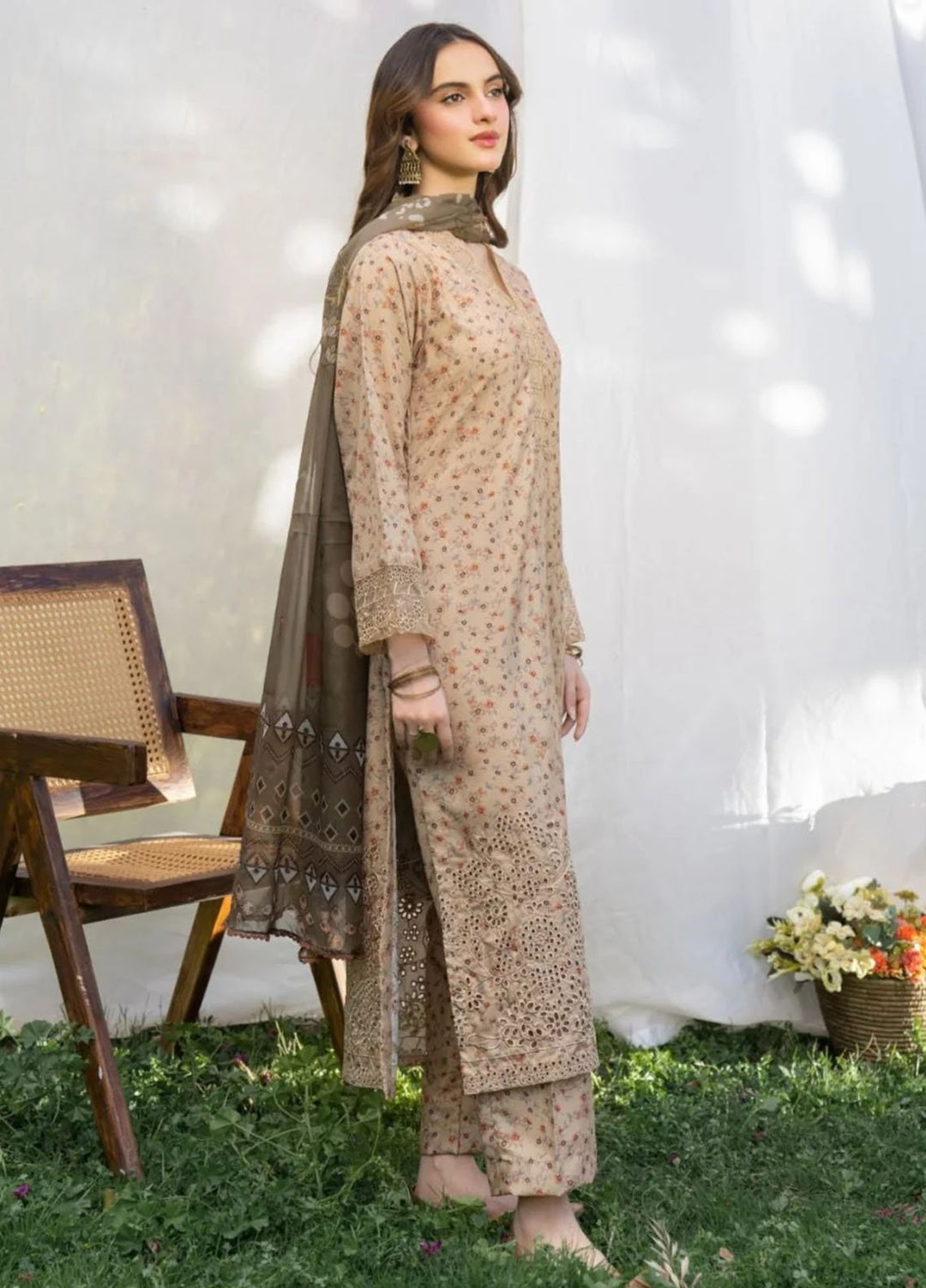 Panache Apparel Pret Embroidered Cotton Lawn 3 Piece Suit Desert