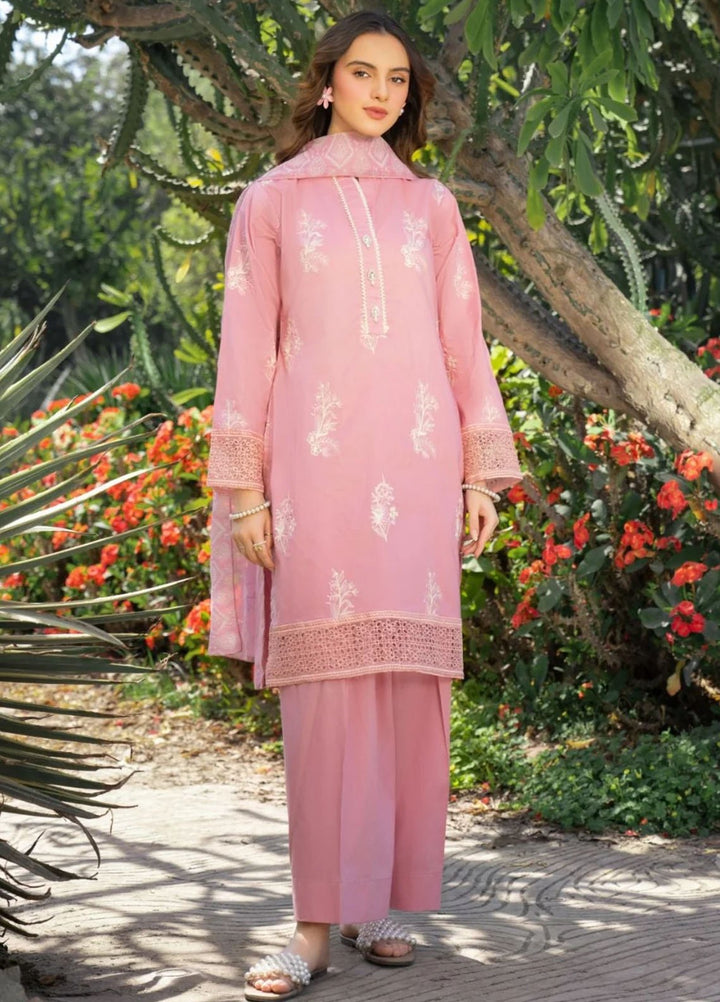 Panache Apparel Pret Embroidered Cotton Lawn 3 Piece Suit Dusty Pink