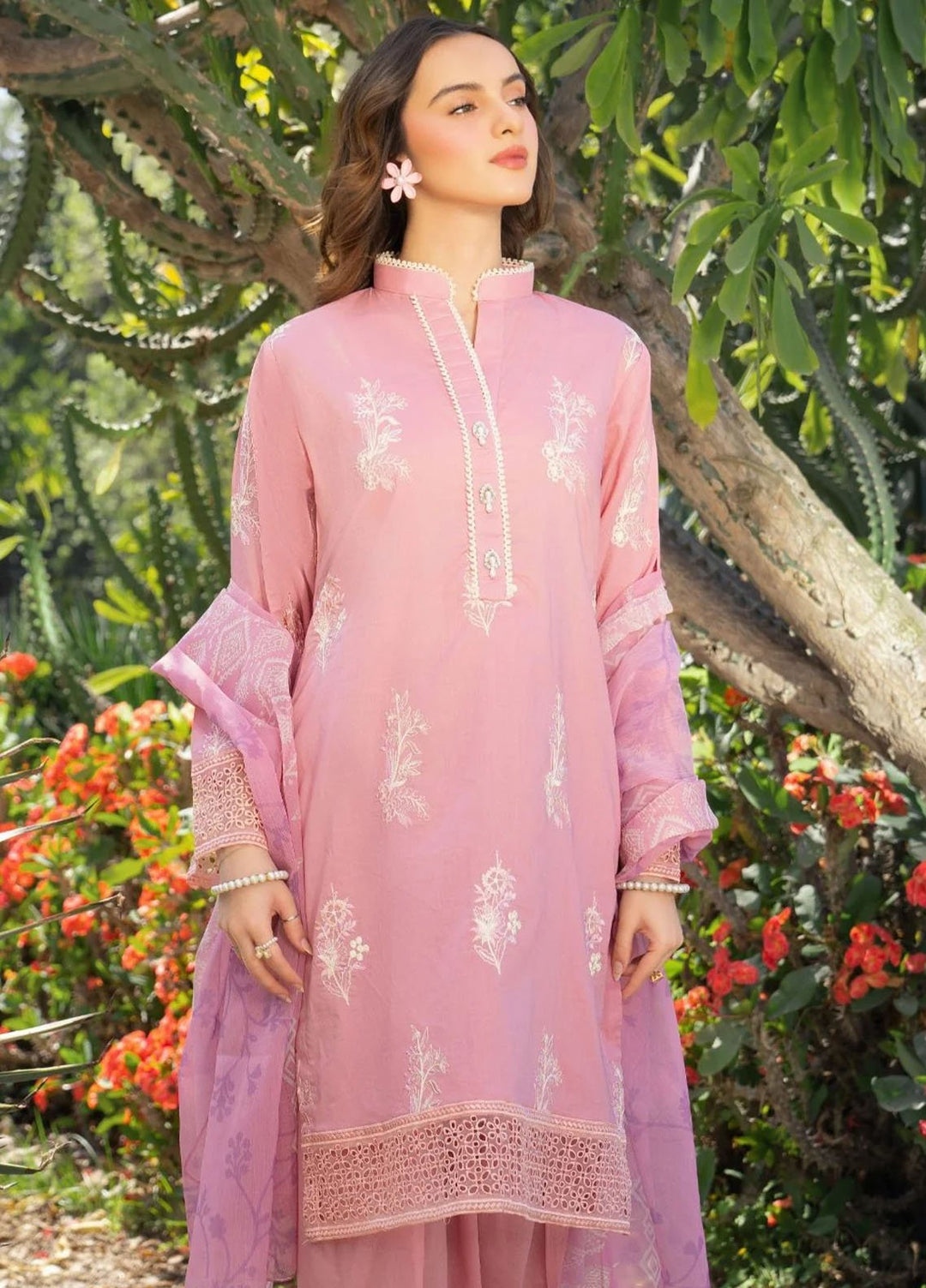Panache Apparel Pret Embroidered Cotton Lawn 3 Piece Suit Dusty Pink