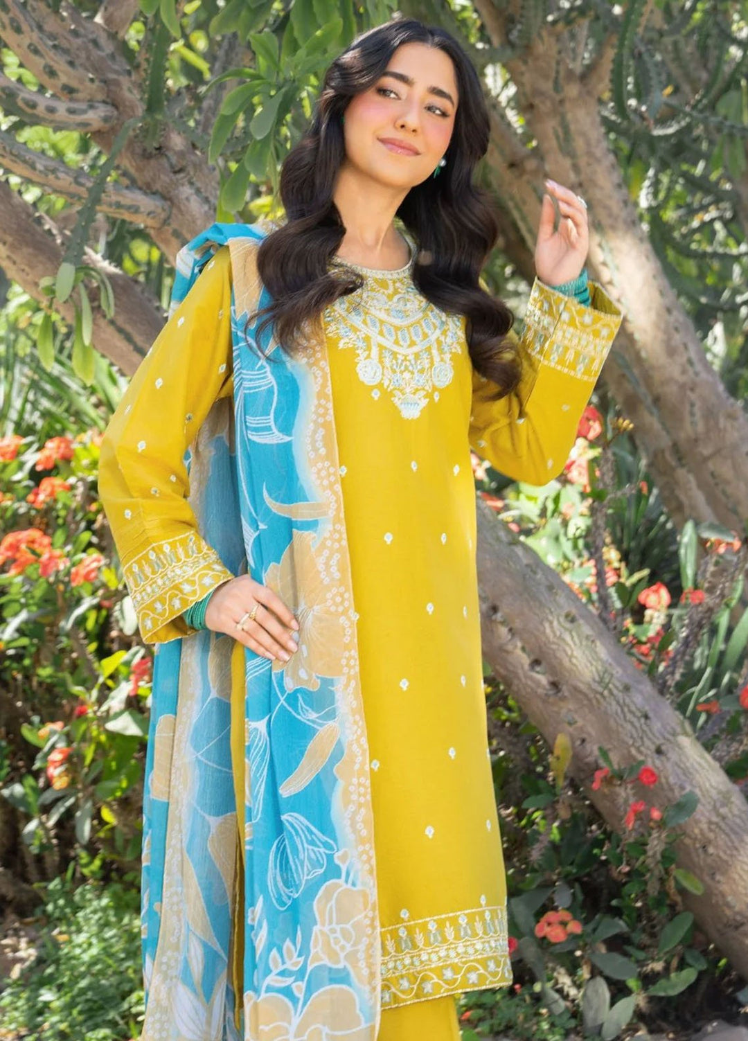 Panache Apparel Pret Embroidered Cotton Lawn 3 Piece Suit Golden Glow