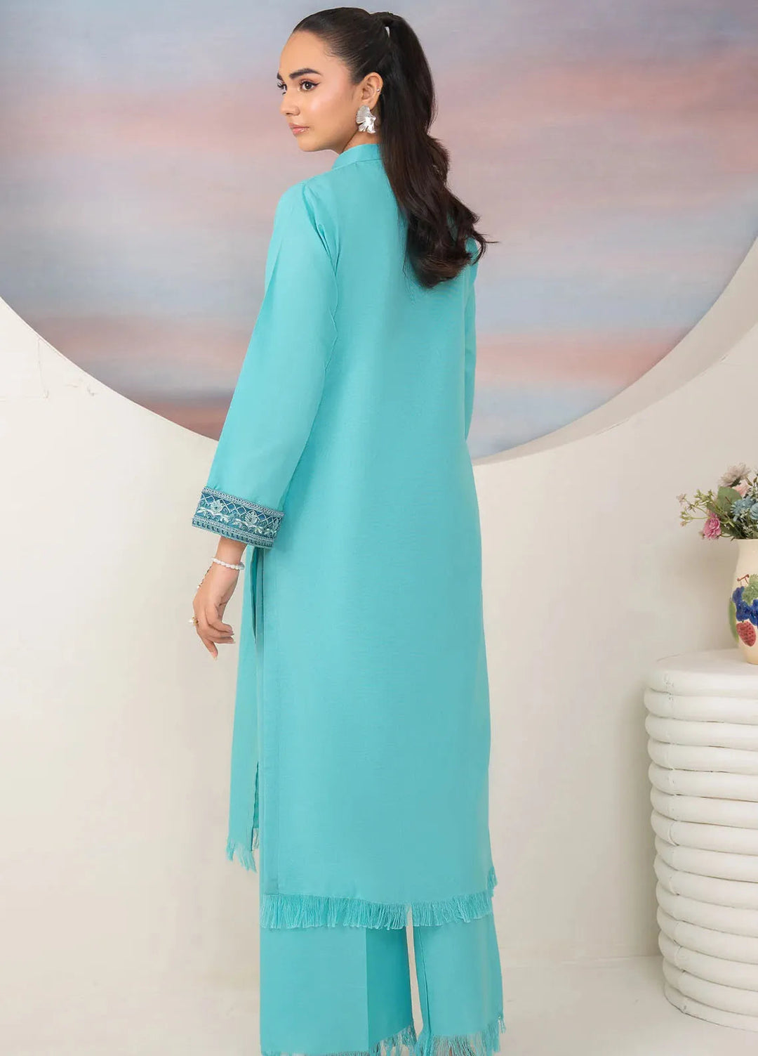 Panache Apparel Pret Embroidered Khaddar 2 Piece Suit Ocean