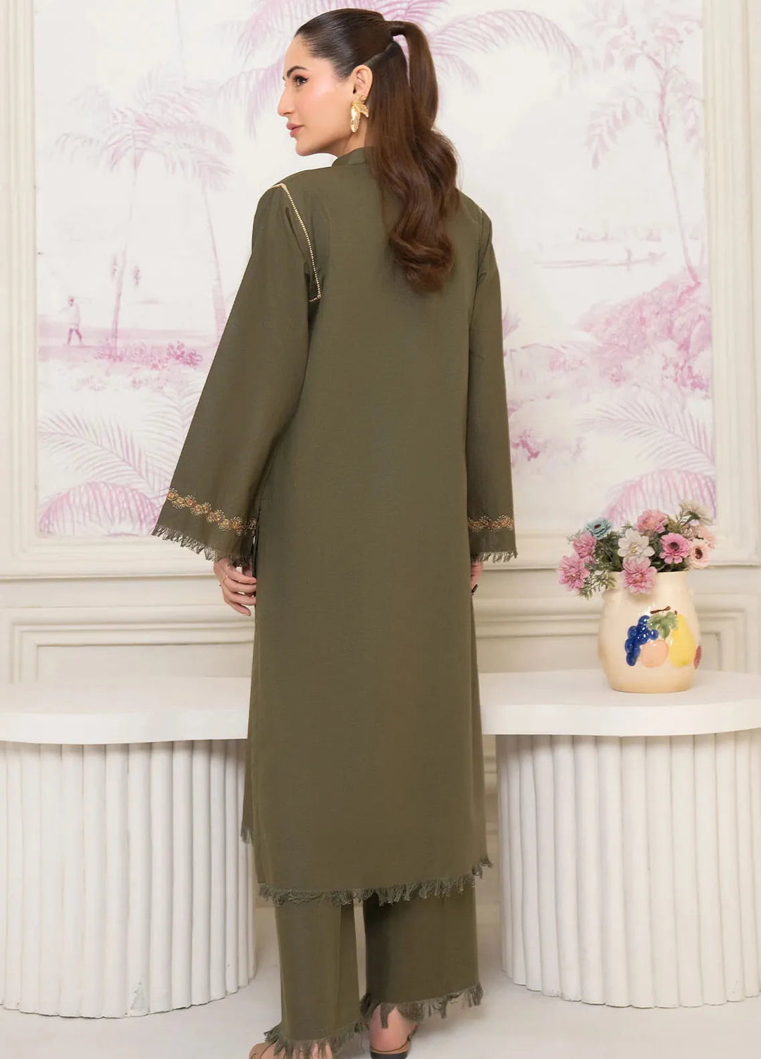 Panache Apparel Pret Embroidered Khaddar 2 Piece Suit Pine