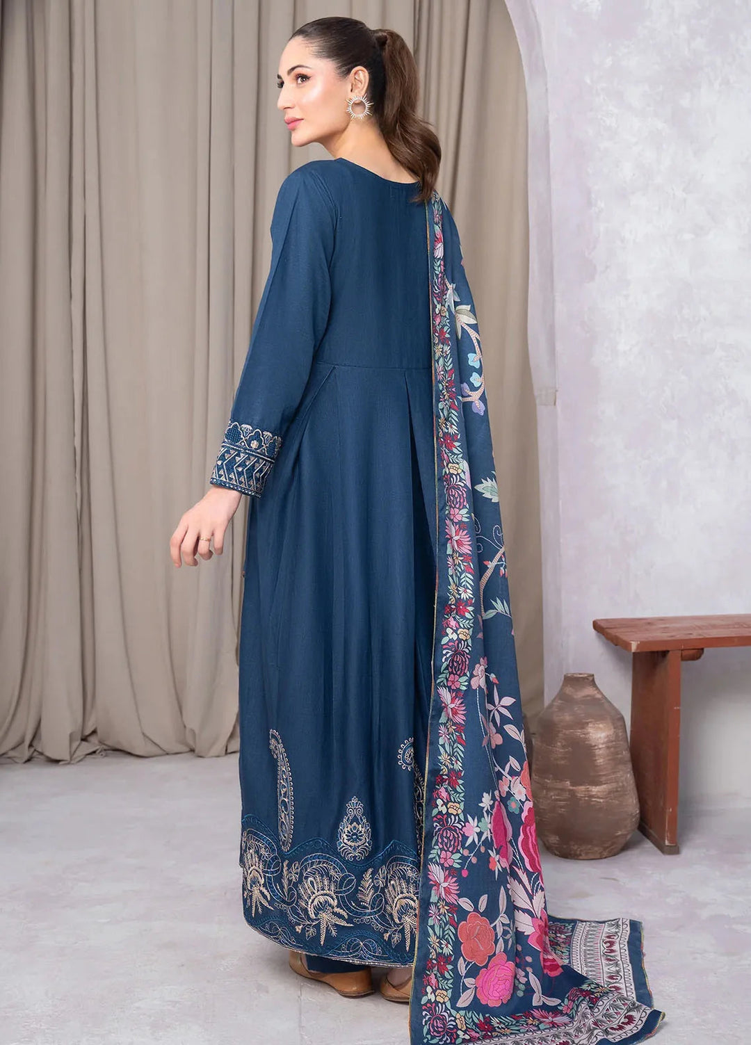 Panache Apparel Pret Embroidered Khaddar 3 Piece Suit Deep Sea