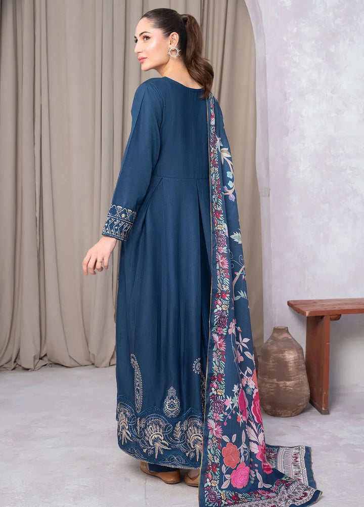Panache Apparel Pret Embroidered Khaddar 3 Piece Suit Deep Sea