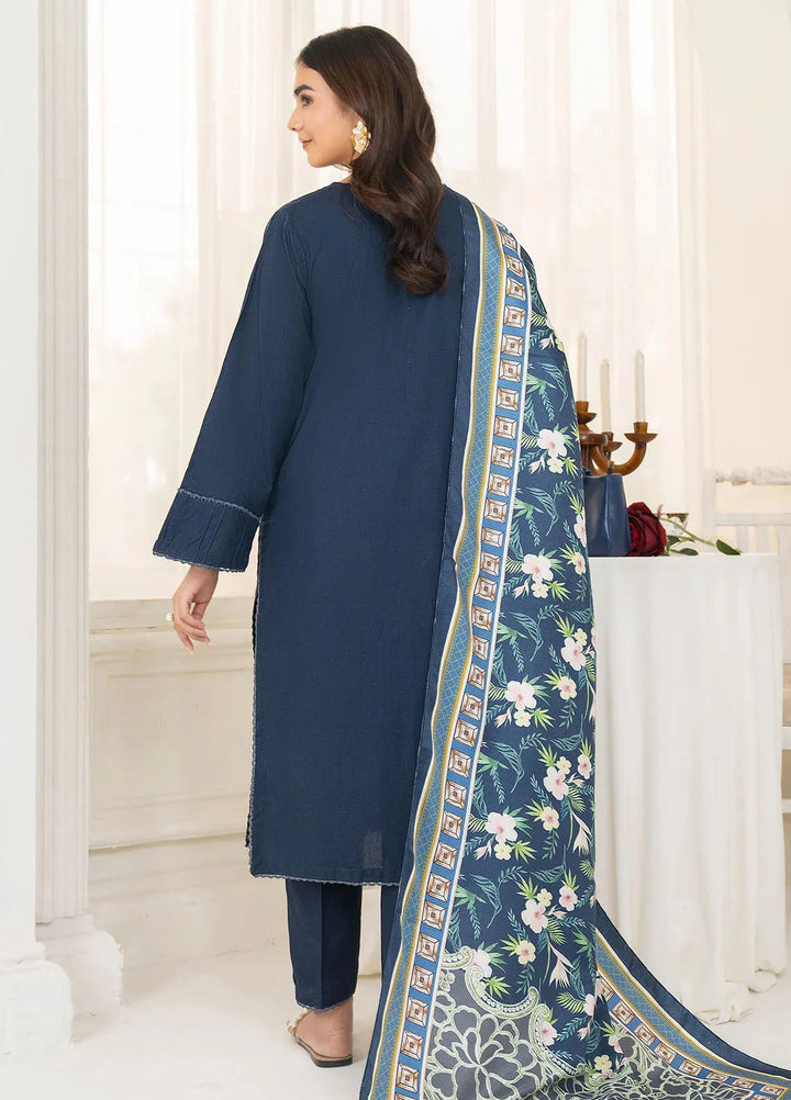 Panache Apparel Pret Embroidered Khaddar 3 Piece Suit Navy Frost