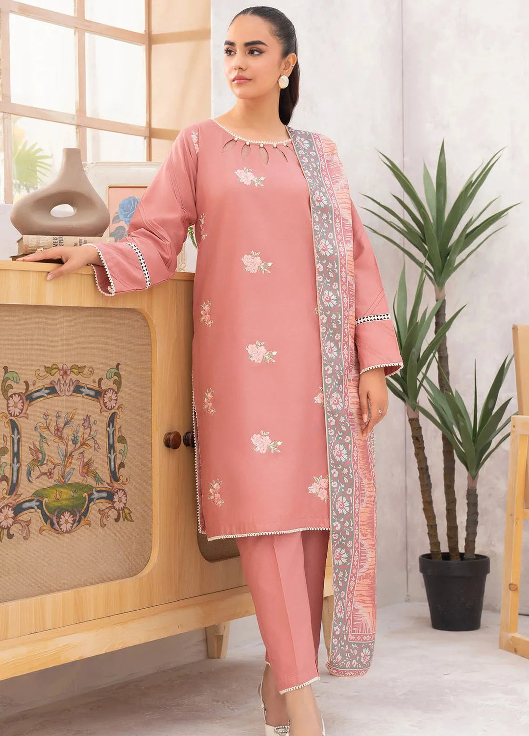 Panache Apparel Pret Embroidered Khaddar 3 Piece Suit Petal Frost