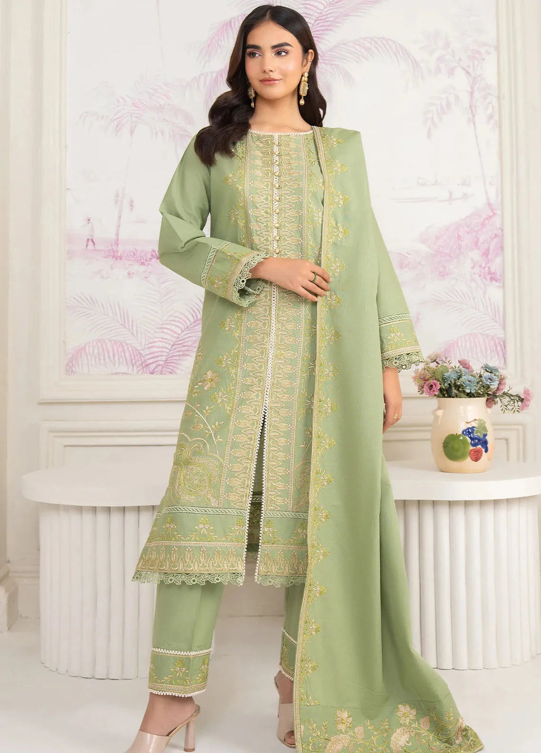 Panache Apparel Pret Embroidered Khaddar 3 Piece Suit Subtle