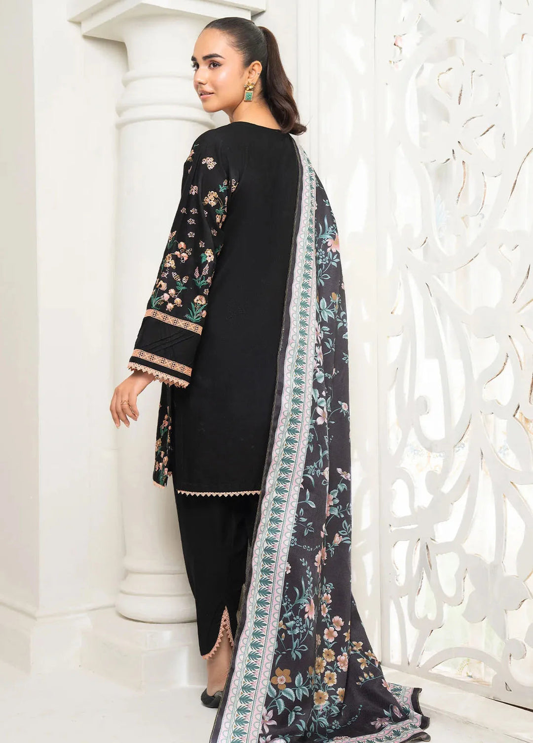 Panache Apparel Pret Embroidered Khaddar 3 Piece Suit Winter Oak