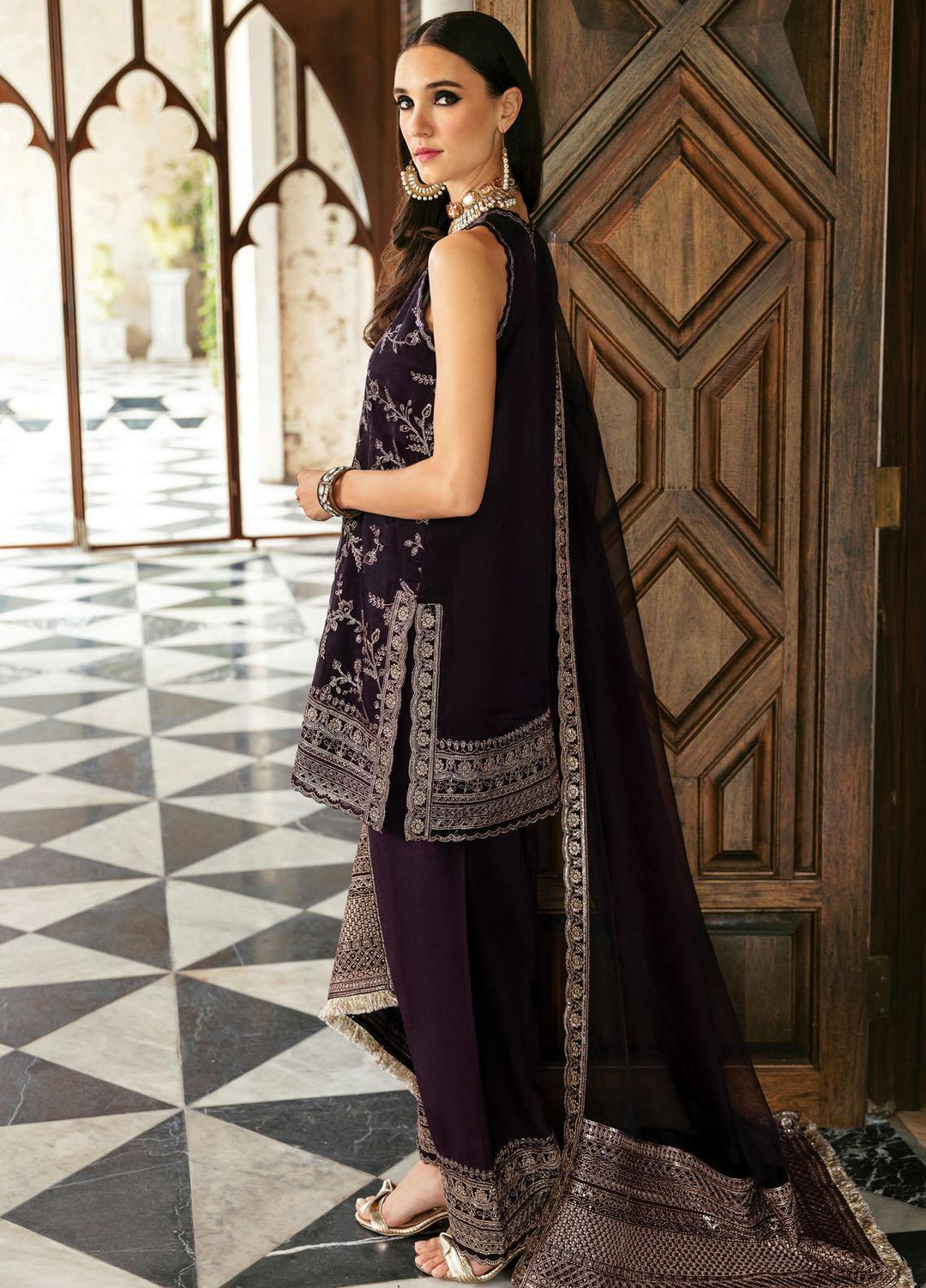 Panache By Ayzel By Afrozeh Embroidered Organza Suits Unstitched 3 Piece AAF23PC AZ-V5-06 Mocha - Luxury Collection