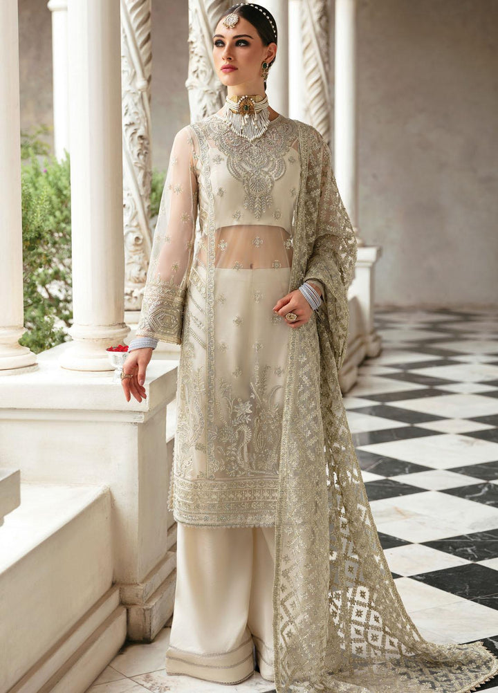 Panache By Ayzel By Afrozeh Embroidered Net Suits Unstitched 3 Piece AAF23PC AZ-V5-07 Omni White - Luxury Collection