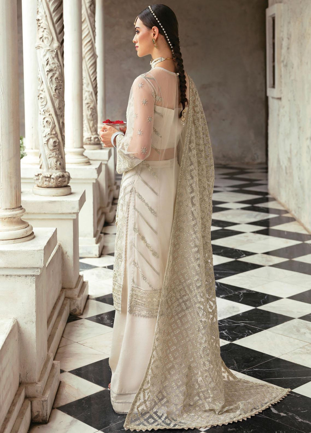 Panache By Ayzel By Afrozeh Embroidered Net Suits Unstitched 3 Piece AAF23PC AZ-V5-07 Omni White - Luxury Collection