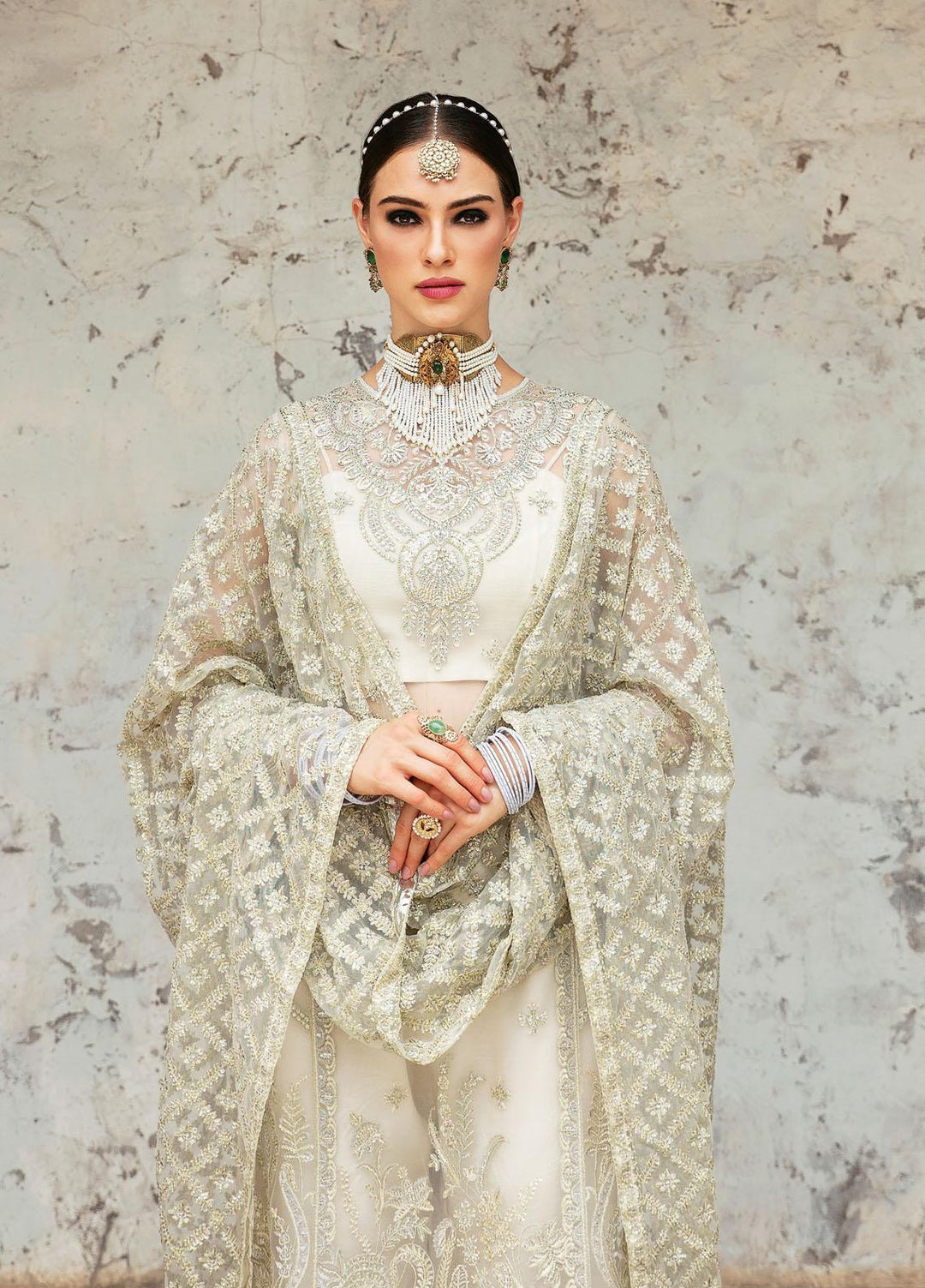Panache By Ayzel By Afrozeh Embroidered Net Suits Unstitched 3 Piece AAF23PC AZ-V5-07 Omni White - Luxury Collection