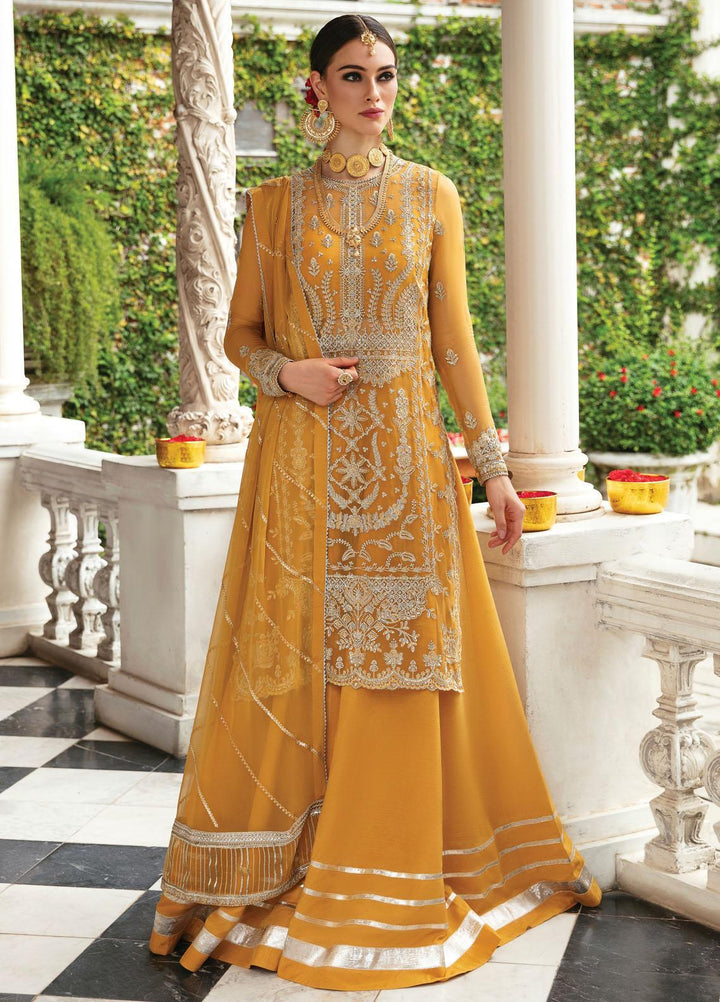 Panache By Ayzel By Afrozeh Embroidered Chiffon Suits Unstitched 3 Piece AAF23PC AZ-V5-10 Marigold - Luxury Collection