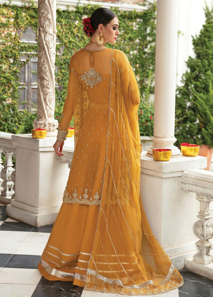Panache By Ayzel By Afrozeh Embroidered Chiffon Suits Unstitched 3 Piece AAF23PC AZ-V5-10 Marigold - Luxury Collection