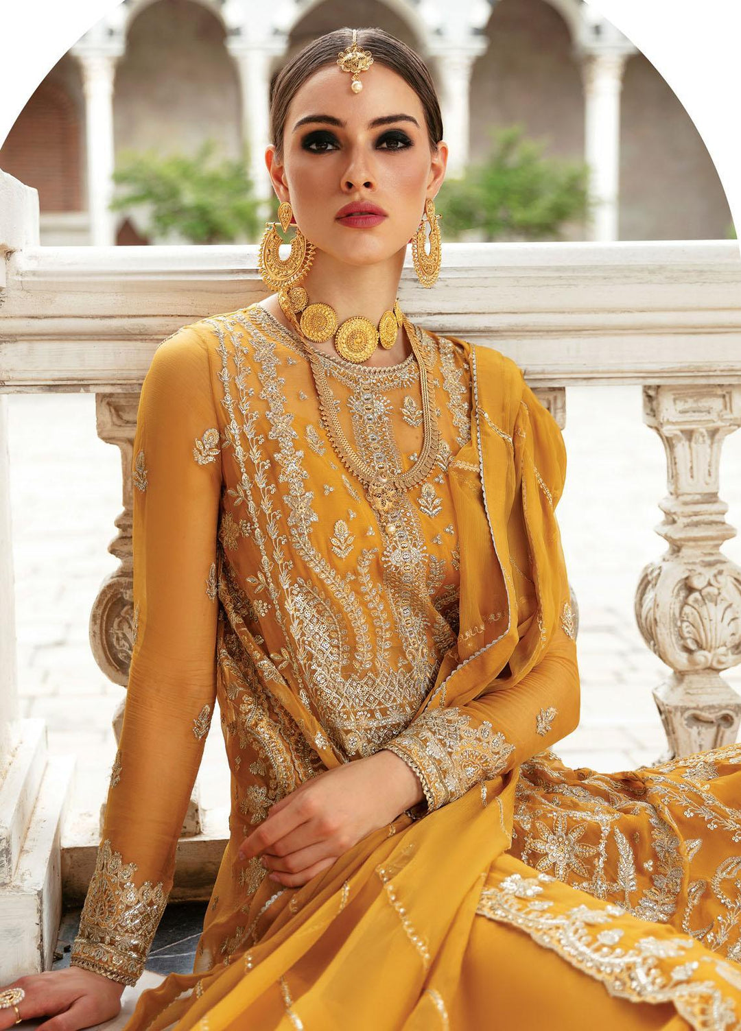 Panache By Ayzel By Afrozeh Embroidered Chiffon Suits Unstitched 3 Piece AAF23PC AZ-V5-10 Marigold - Luxury Collection