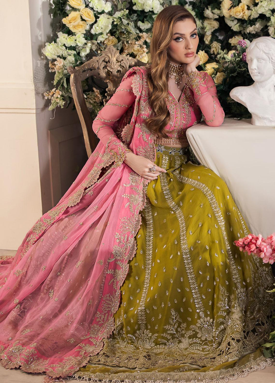 Panache By Saad Shaikh Embroidered Chiffon Suits Unstitched 4 Piece SSK24P Taskheer - Luxury Collection