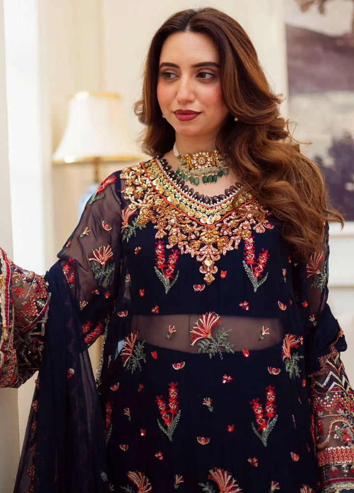 Paras by Pasha Embroidered Chiffon Suit Unstitched 3 Piece PBP24A PR102-Midnight - Luxury Collection