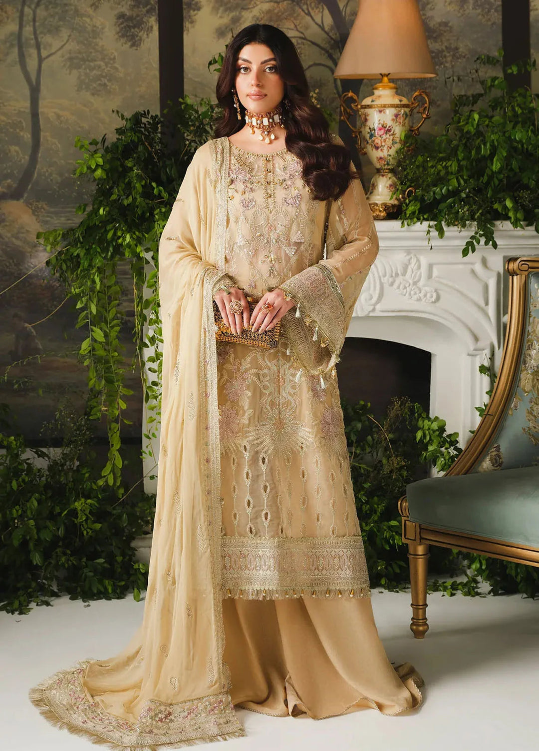 Paras by Pasha Embroidered Chiffon Suit Unstitched 3 Piece PBP24A PR104-Amber - Luxury Collection