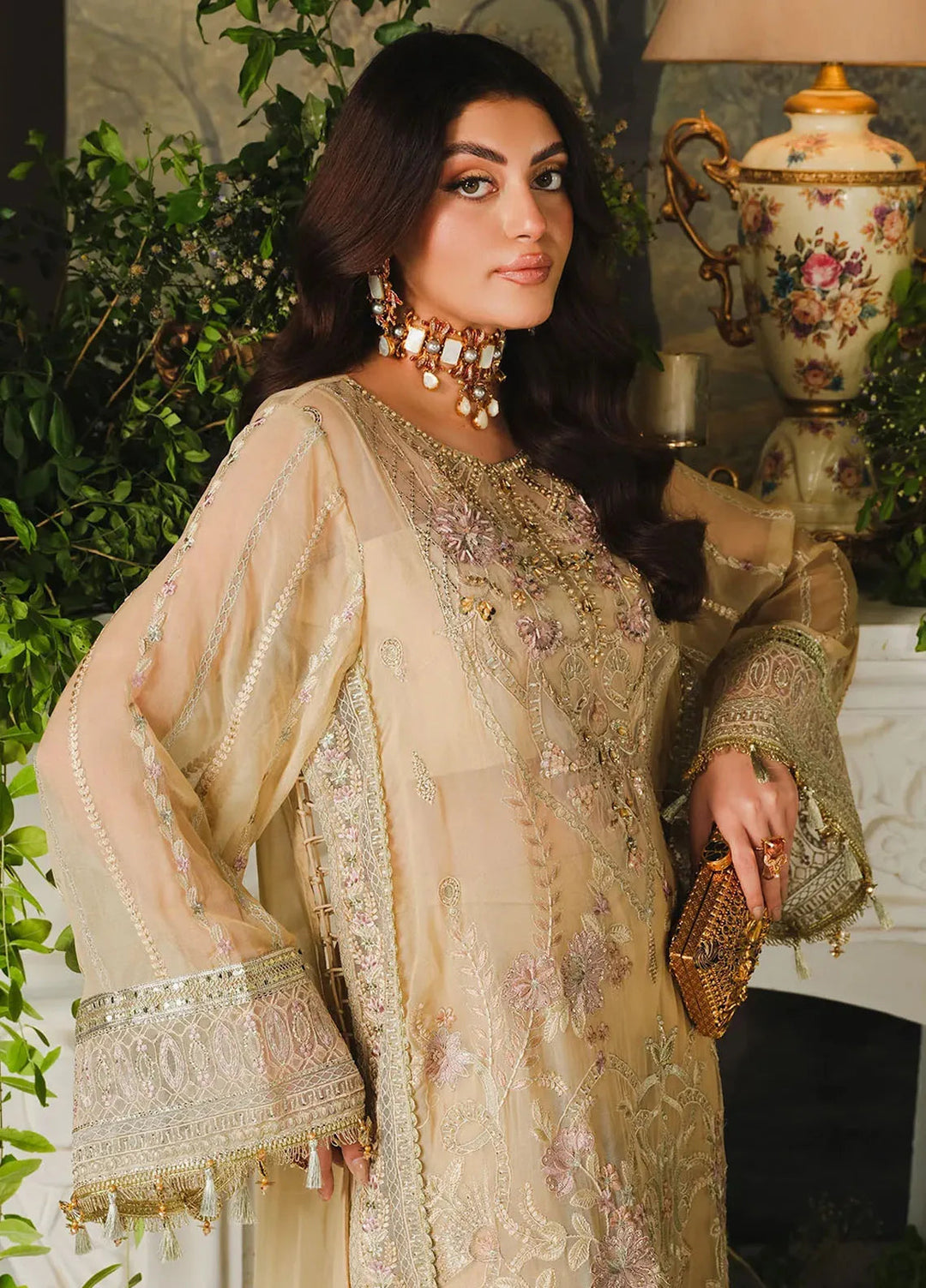 Paras by Pasha Embroidered Chiffon Suit Unstitched 3 Piece PBP24A PR104-Amber - Luxury Collection