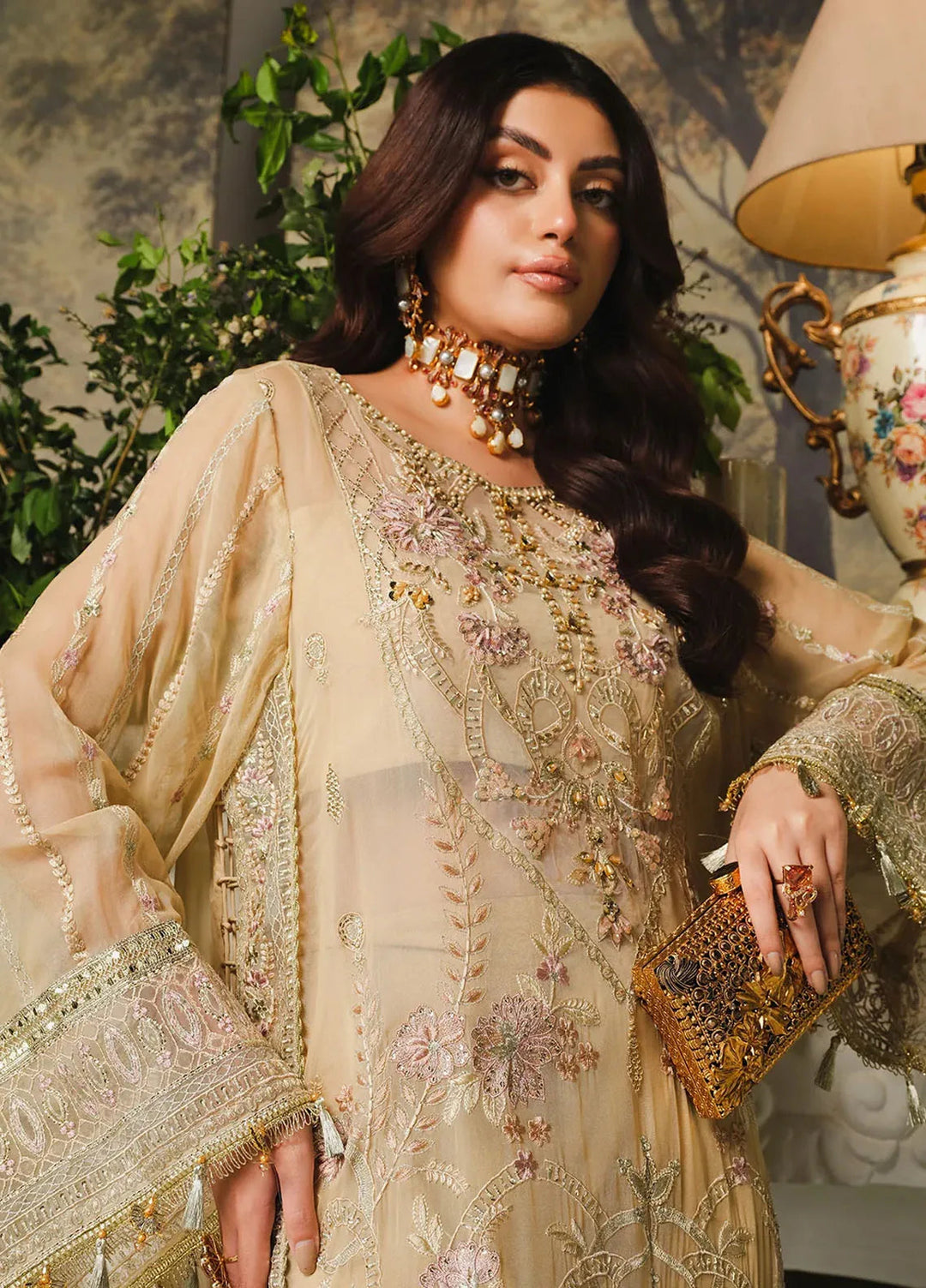 Paras by Pasha Embroidered Chiffon Suit Unstitched 3 Piece PBP24A PR104-Amber - Luxury Collection
