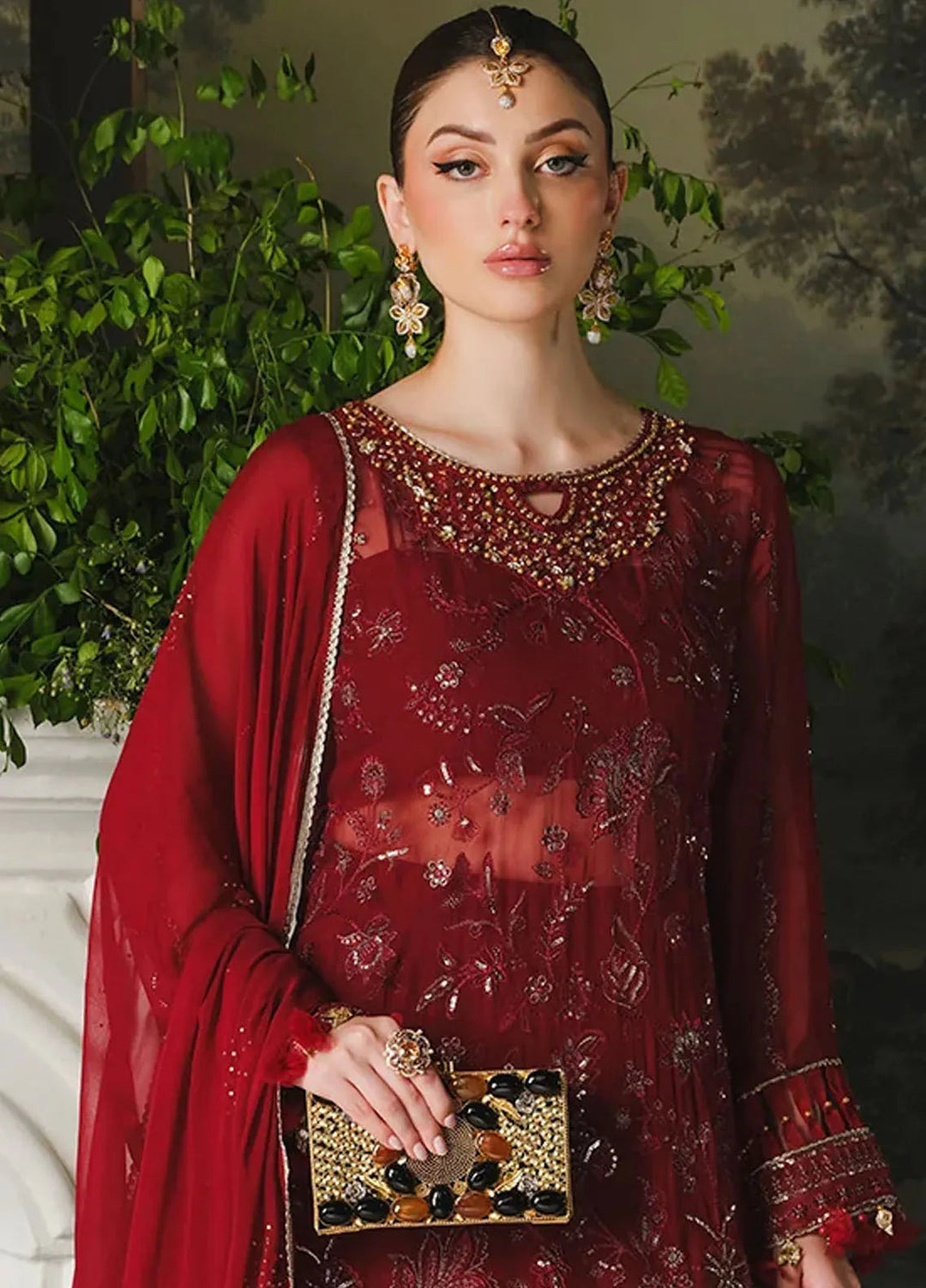 Paras by Pasha Embroidered Chiffon Suit Unstitched 3 Piece PBP24A PR106-Berry - Luxury Collection