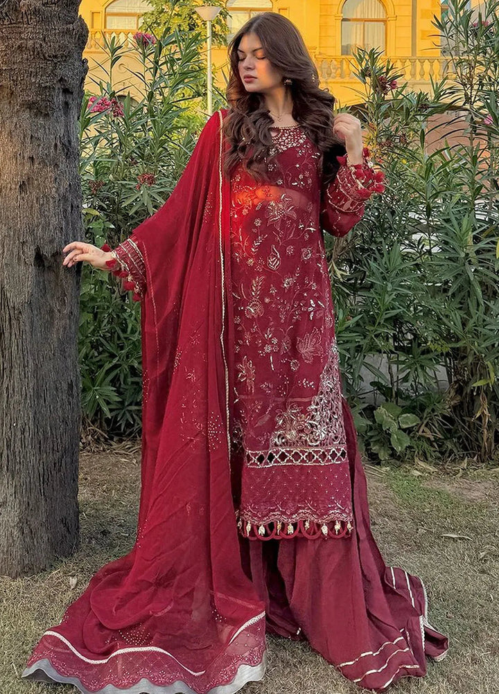 Paras by Pasha Embroidered Chiffon Suit Unstitched 3 Piece PBP24A PR106-Berry - Luxury Collection