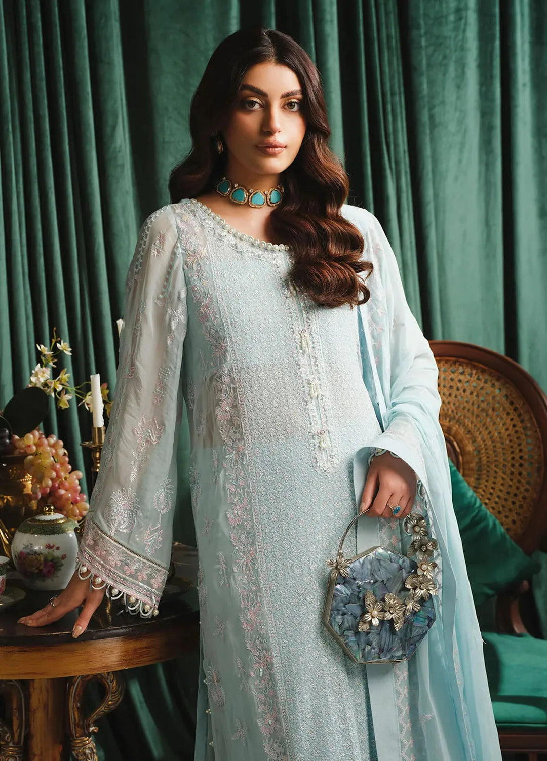 Paras by Pasha Embroidered Chiffon Suit Unstitched 3 Piece PBP24A PR108-Skyline - Luxury Collection