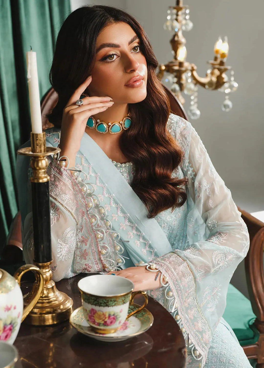 Paras by Pasha Embroidered Chiffon Suit Unstitched 3 Piece PBP24A PR108-Skyline - Luxury Collection