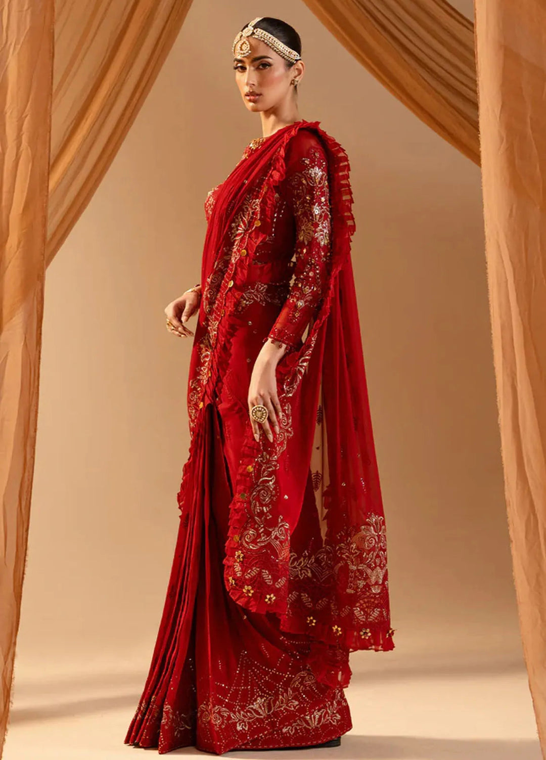 Paras by Pasha Embroidered Chiffon Suits Unstitched Saree PBP25NJ Laal-e-Jahan - Formal Collection
