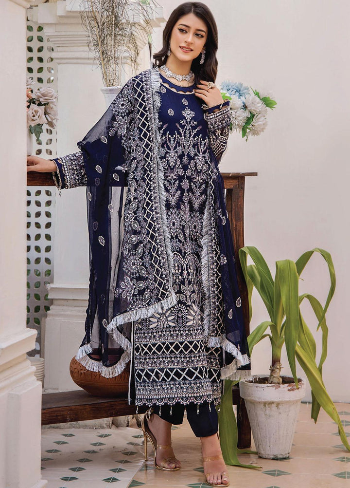 Pareesha By Humdum Embroidered Chiffon Suits Unstitched 3 Piece HD23P-2 D-01 - Luxury Collection