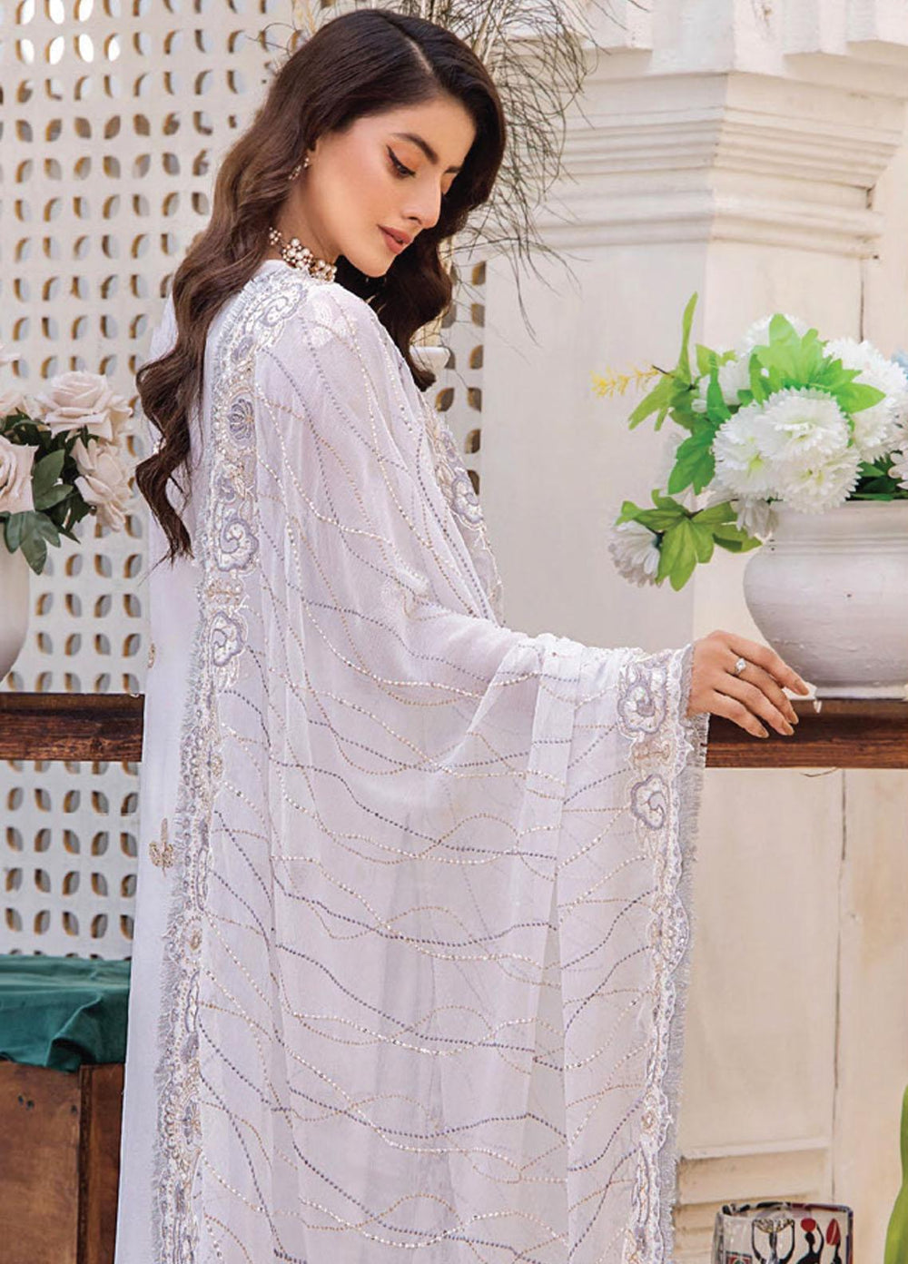 Pareesha By Humdum Embroidered Chiffon Suits Unstitched 3 Piece HD23P-2 D-02 - Luxury Collection