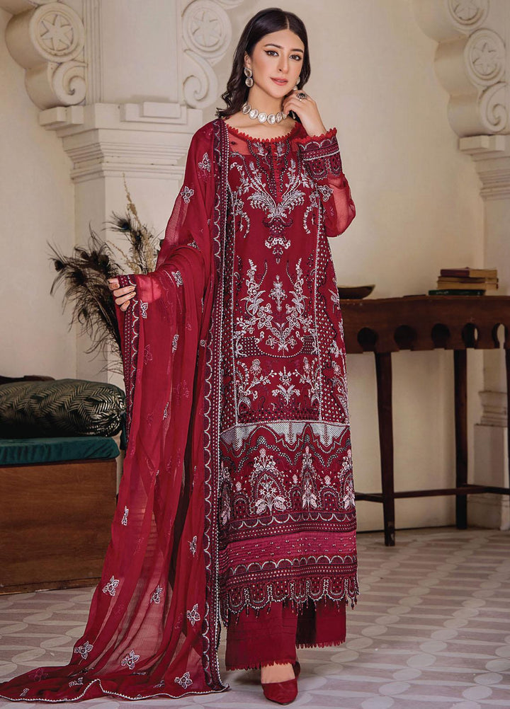 Pareesha By Humdum Embroidered Chiffon Suits Unstitched 3 Piece HD23P-2 D-03 - Luxury Collection