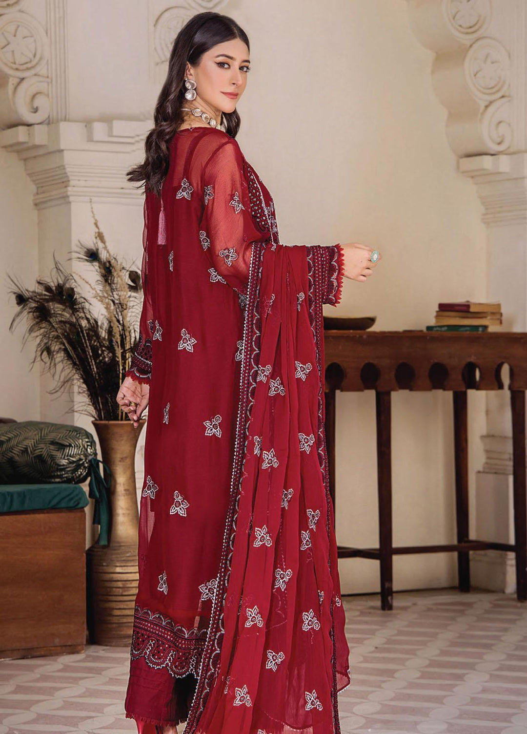 Pareesha By Humdum Embroidered Chiffon Suits Unstitched 3 Piece HD23P-2 D-03 - Luxury Collection