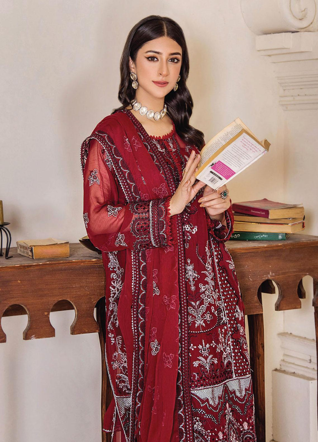 Pareesha By Humdum Embroidered Chiffon Suits Unstitched 3 Piece HD23P-2 D-03 - Luxury Collection