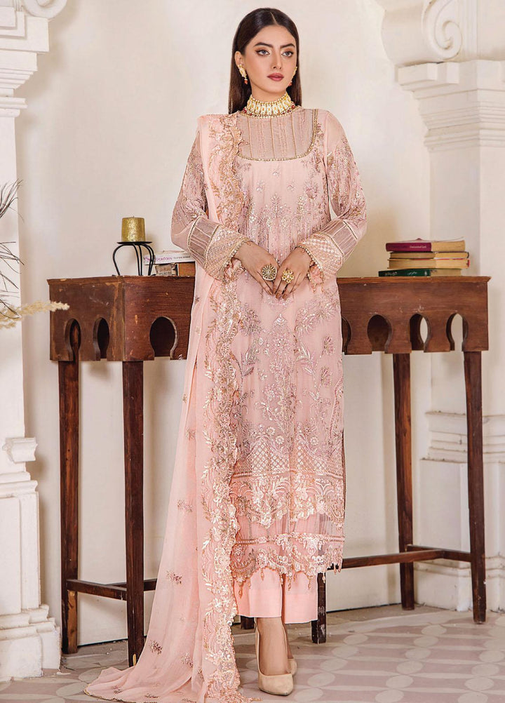 Pareesha By Humdum Embroidered Chiffon Suits Unstitched 3 Piece HD23P-2 D-07 - Luxury Collection