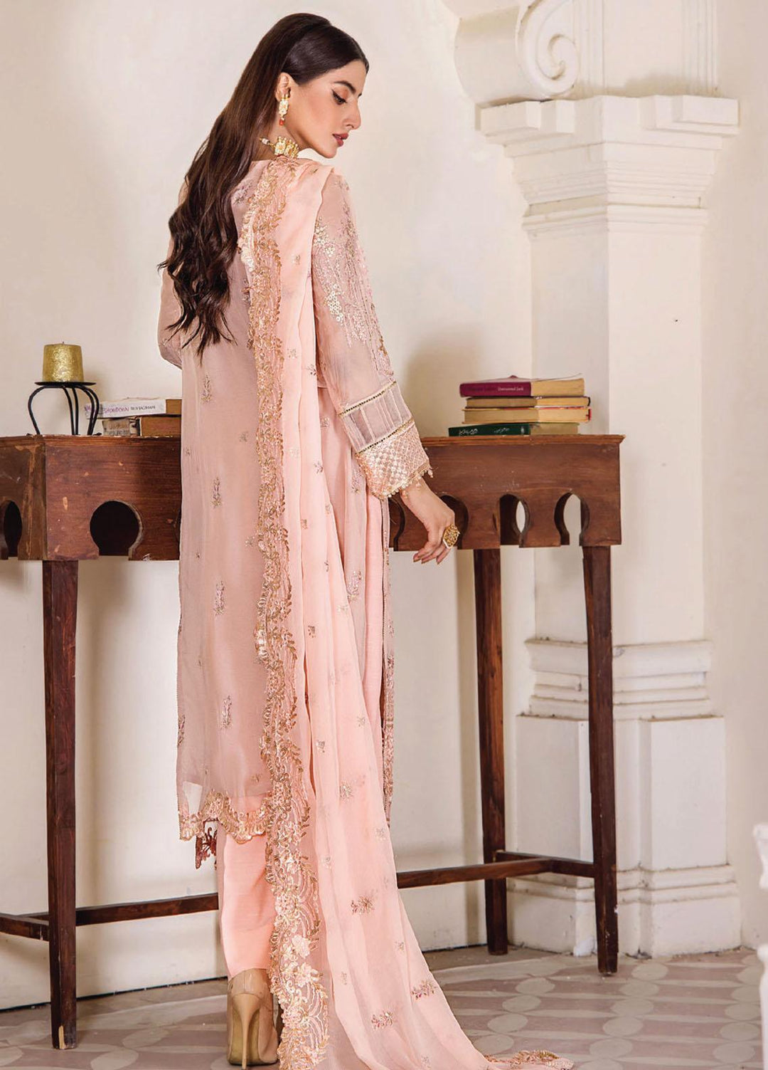 Pareesha By Humdum Embroidered Chiffon Suits Unstitched 3 Piece HD23P-2 D-07 - Luxury Collection