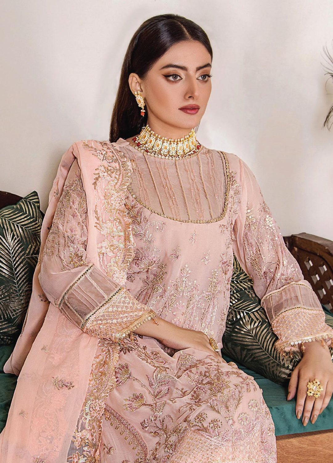Pareesha By Humdum Embroidered Chiffon Suits Unstitched 3 Piece HD23P-2 D-07 - Luxury Collection