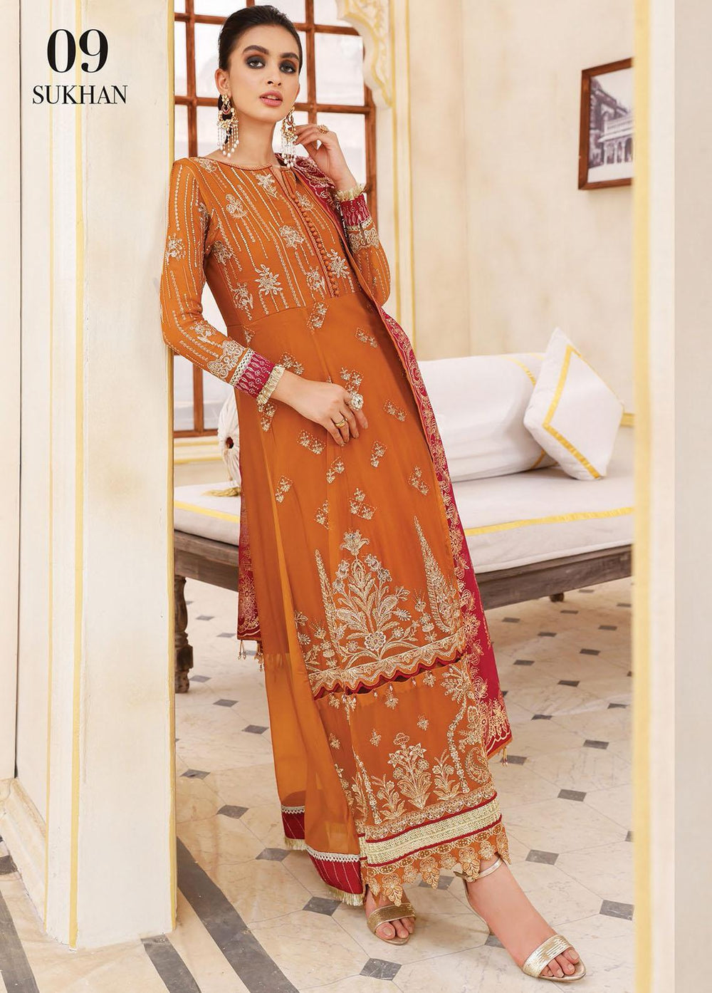 Pareesia By Xenia Formals Embroidered Chiffon Suits Unstitched 3 Piece XE22-P2 09 Sukhan - Luxury Collection
